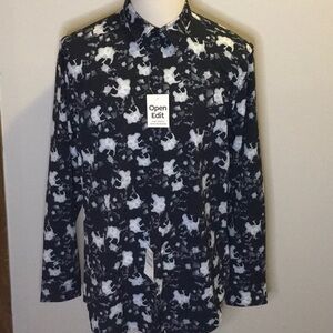 NWT Open Edit Printed Graphic Long-Sleeve Button Down Shirt (sz L)